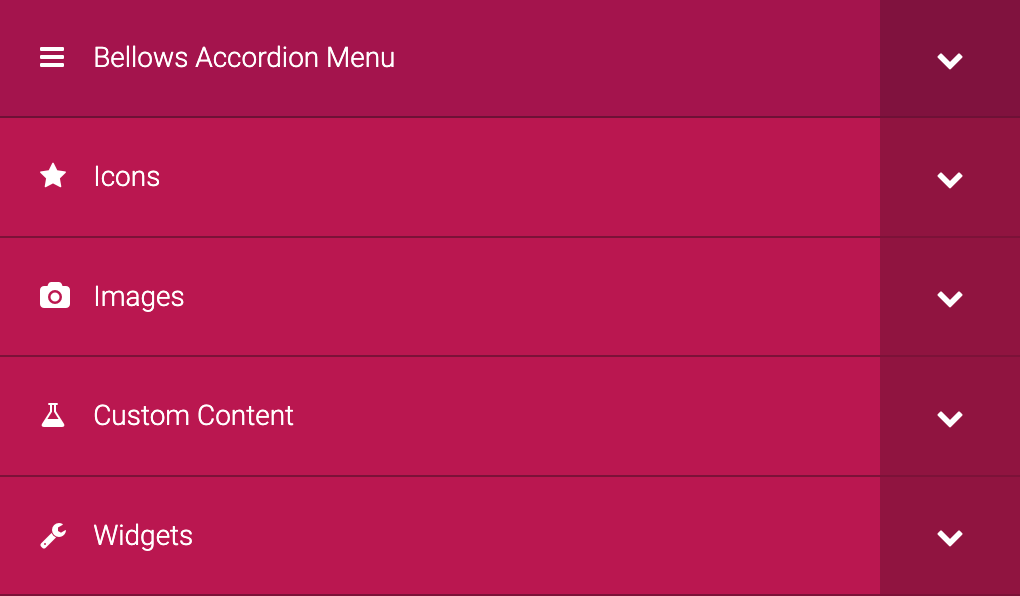 Advanced content in accordion menu