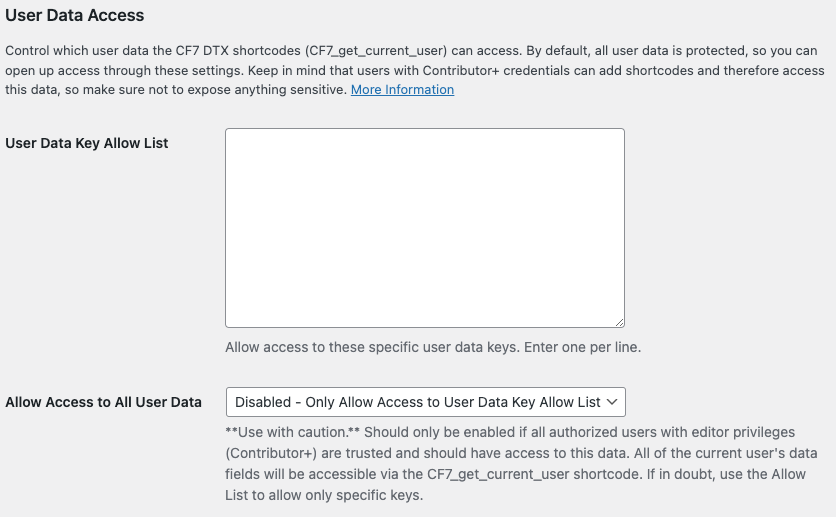 User Data Access Screen